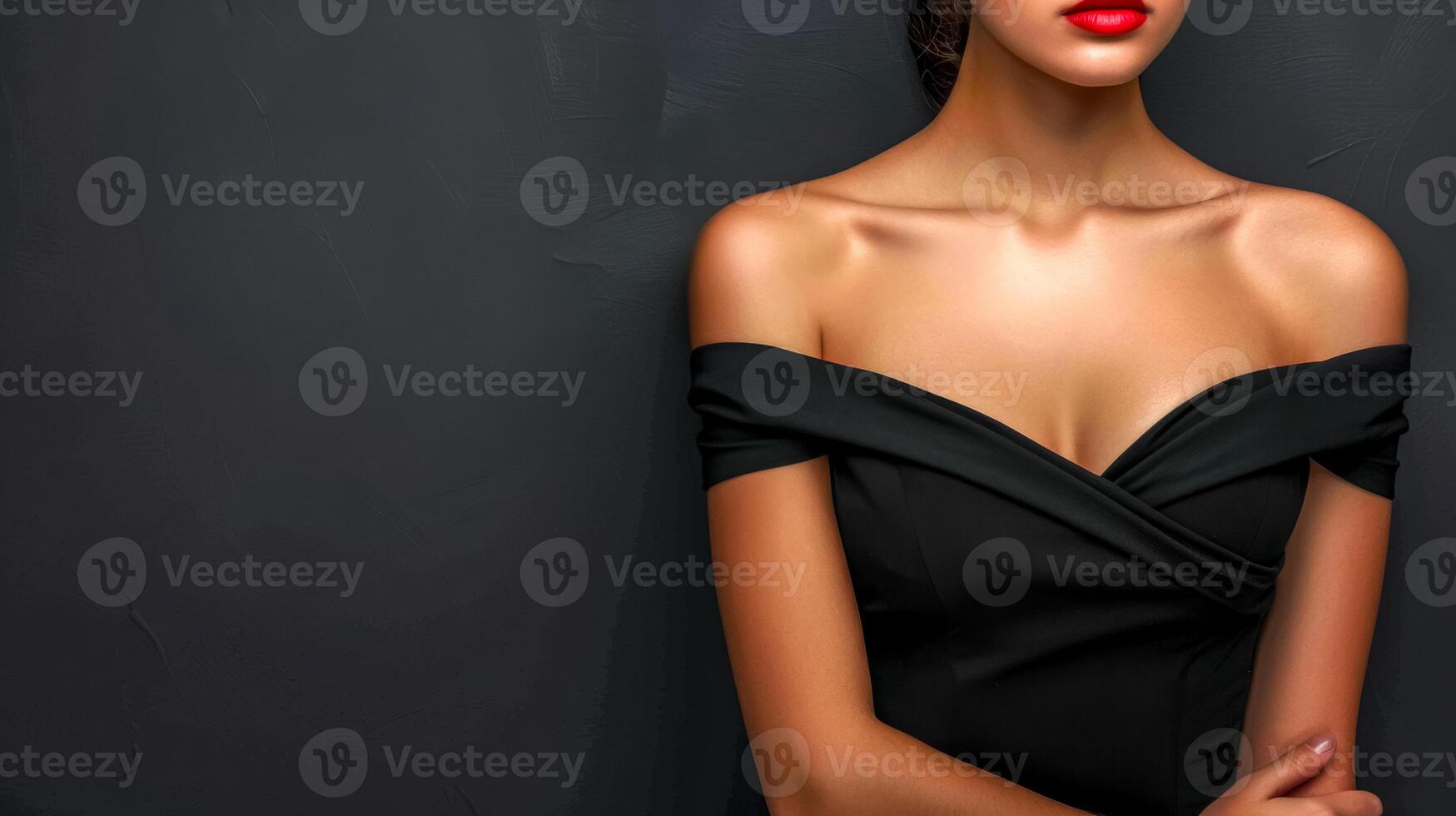 ai generado elegante mujer vistiendo negro noche vestir foto