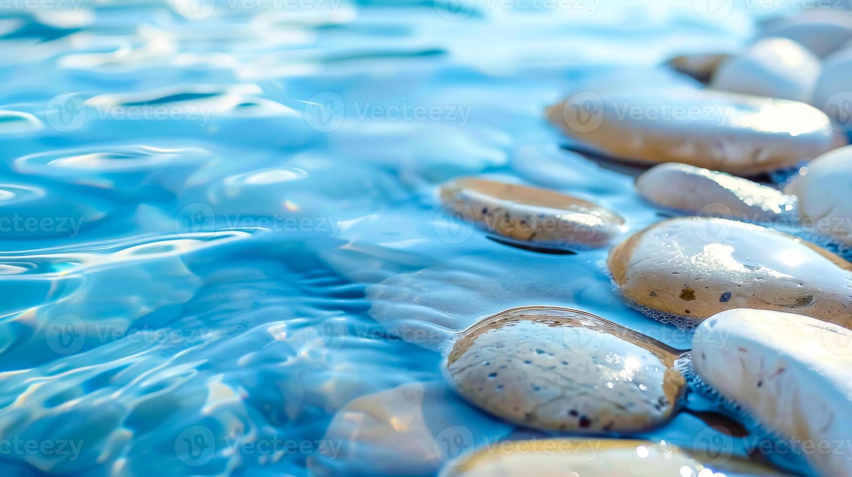 AI Generated Tranquil water surface with pebbles photo