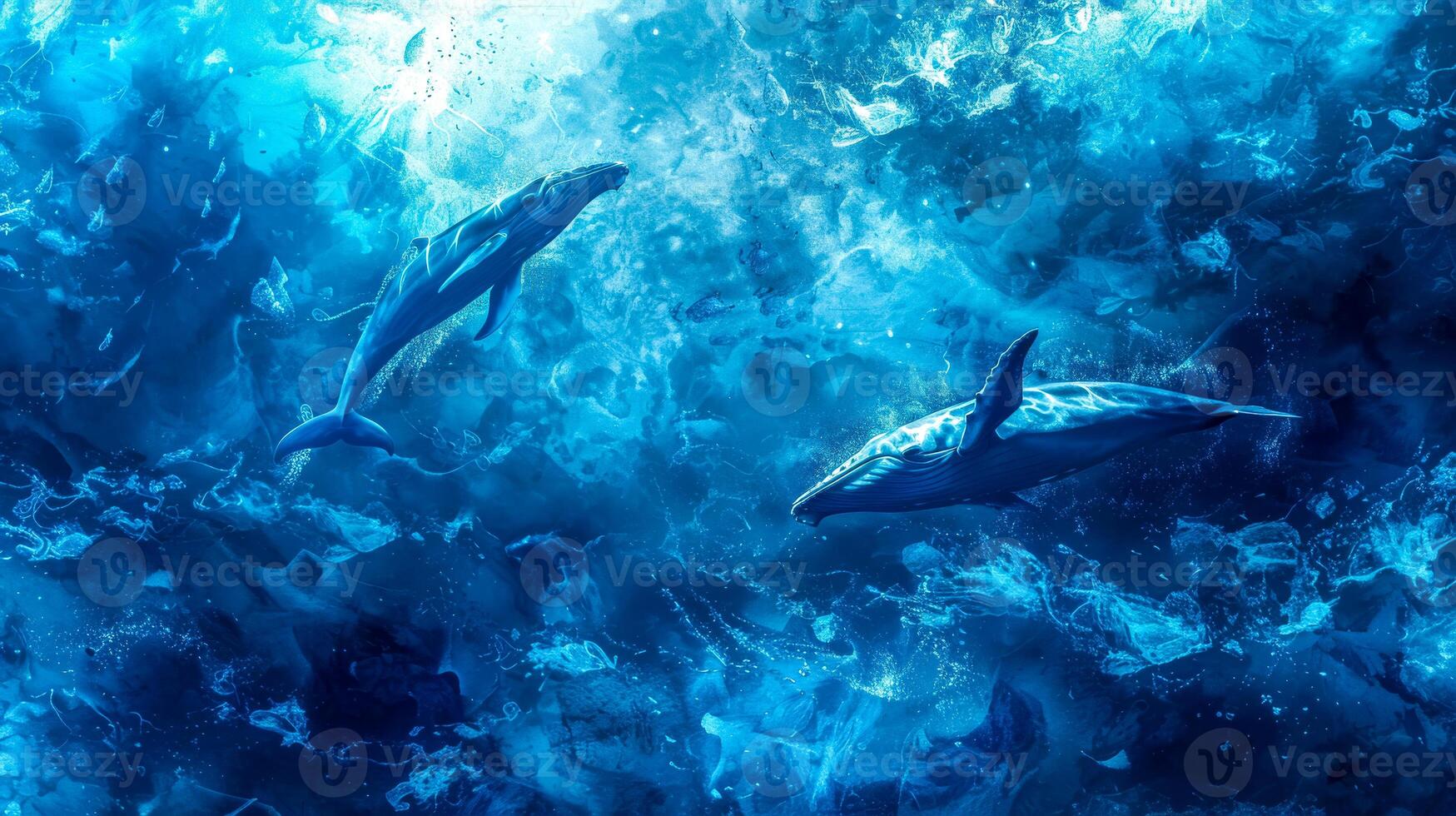 AI Generated Majestic whales gliding through ocean depths photo