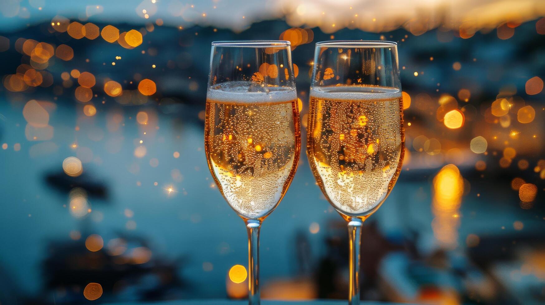 AI generated Two Glasses of Champagne on Table photo