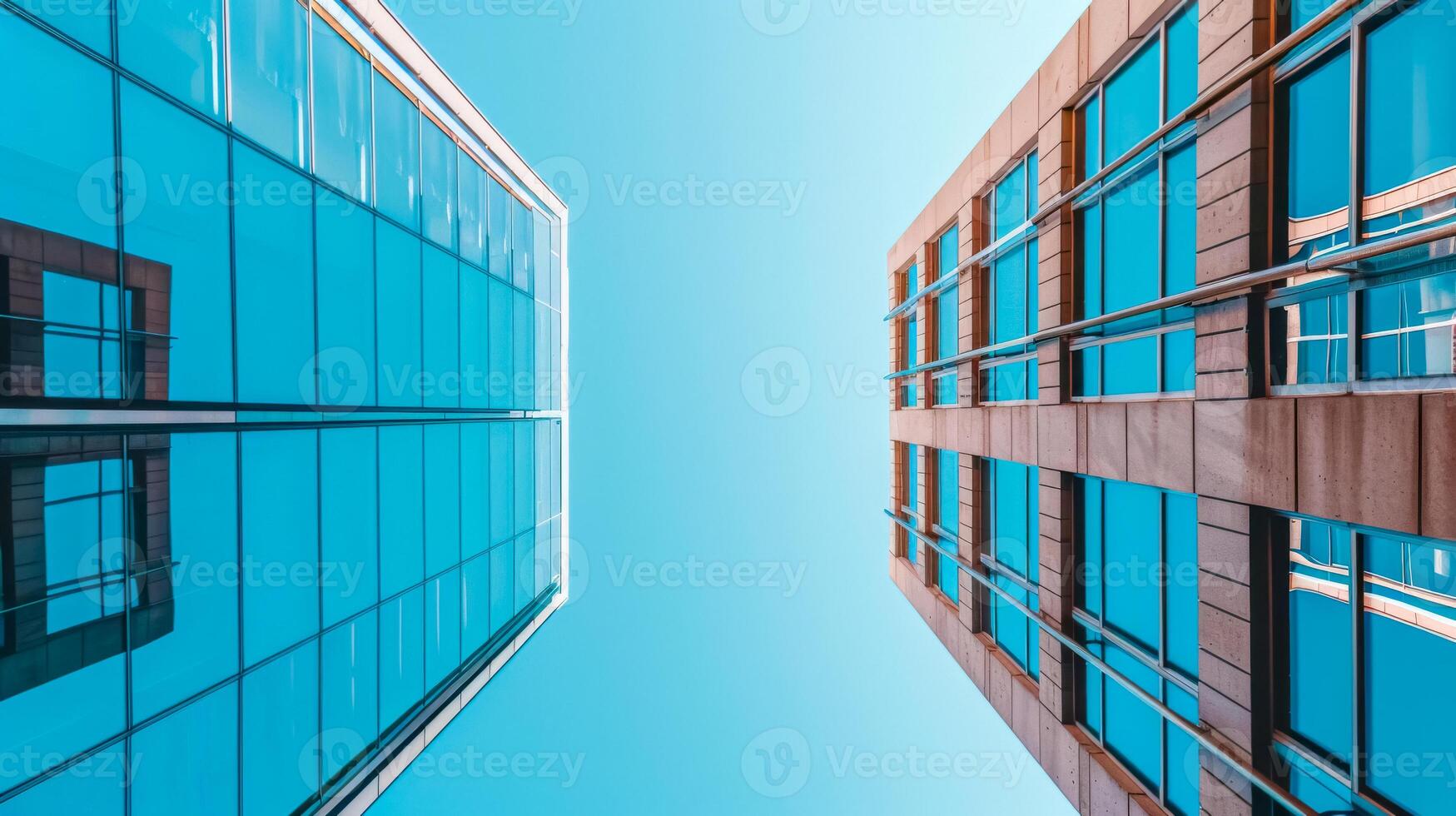 AI Generated Symmetry of modern architecture against blue sky photo