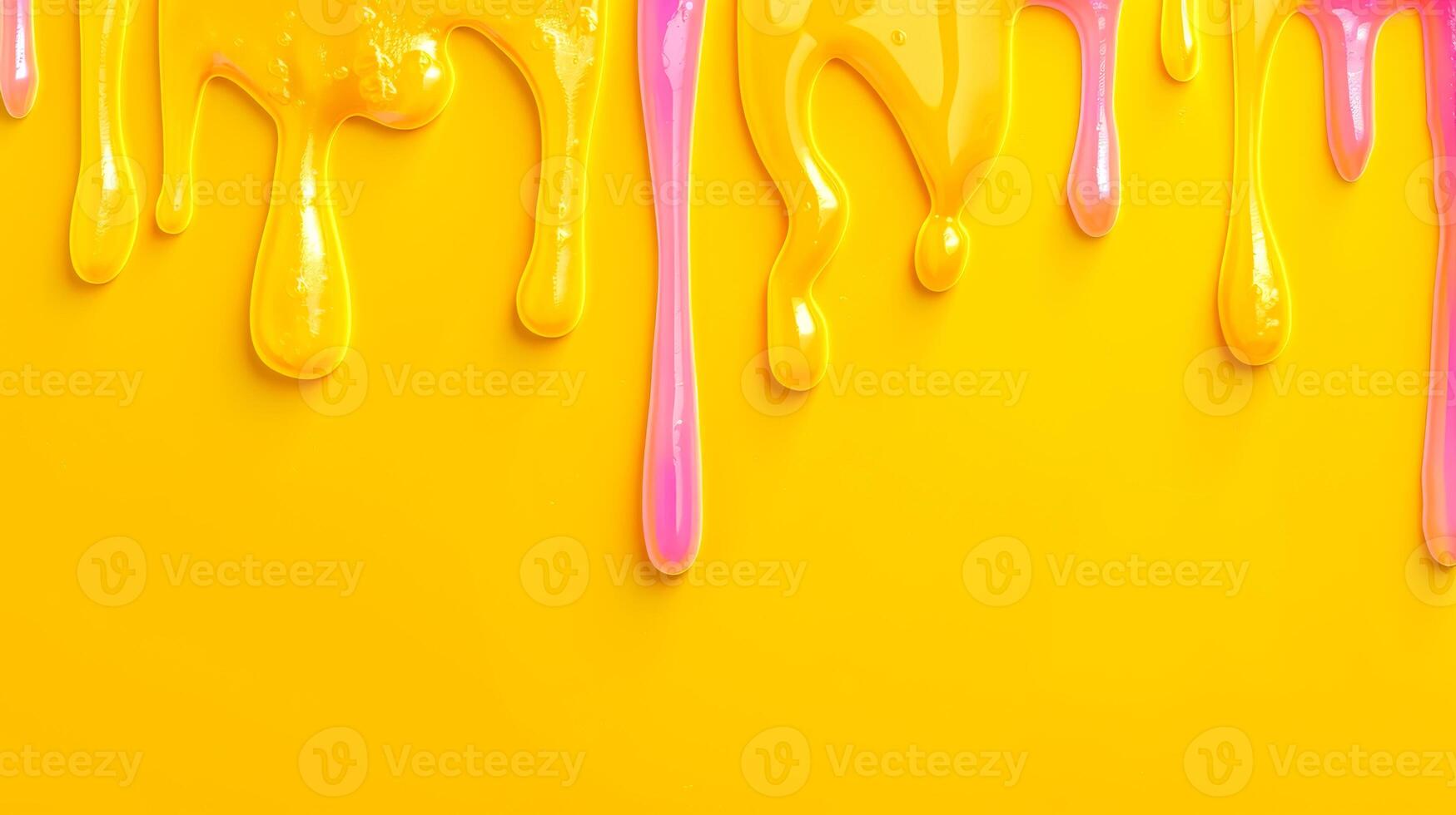 AI Generated Vibrant yellow and pink paint drips on glossy surface photo