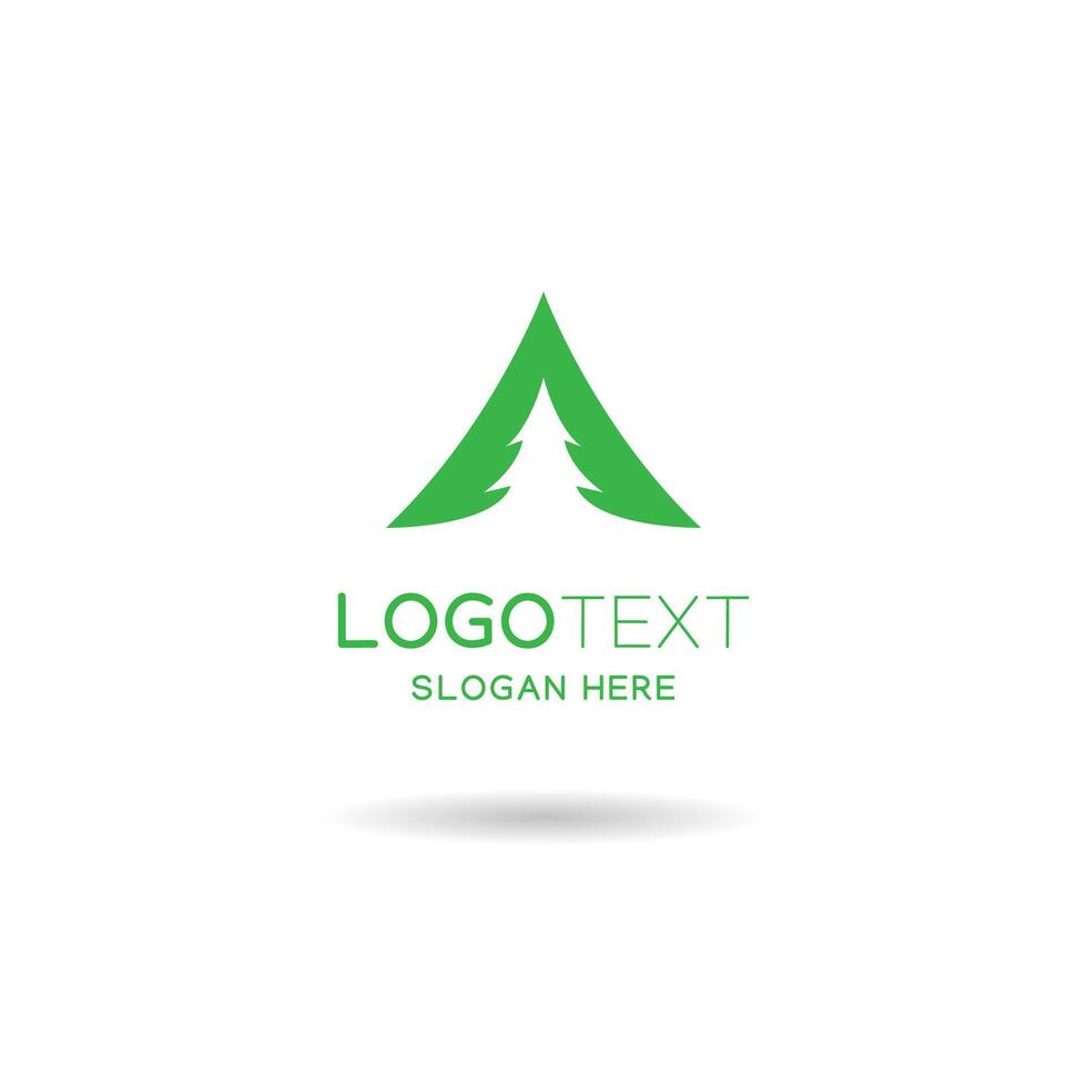 Camping logo with mountain and pine tree illustration in green color vector