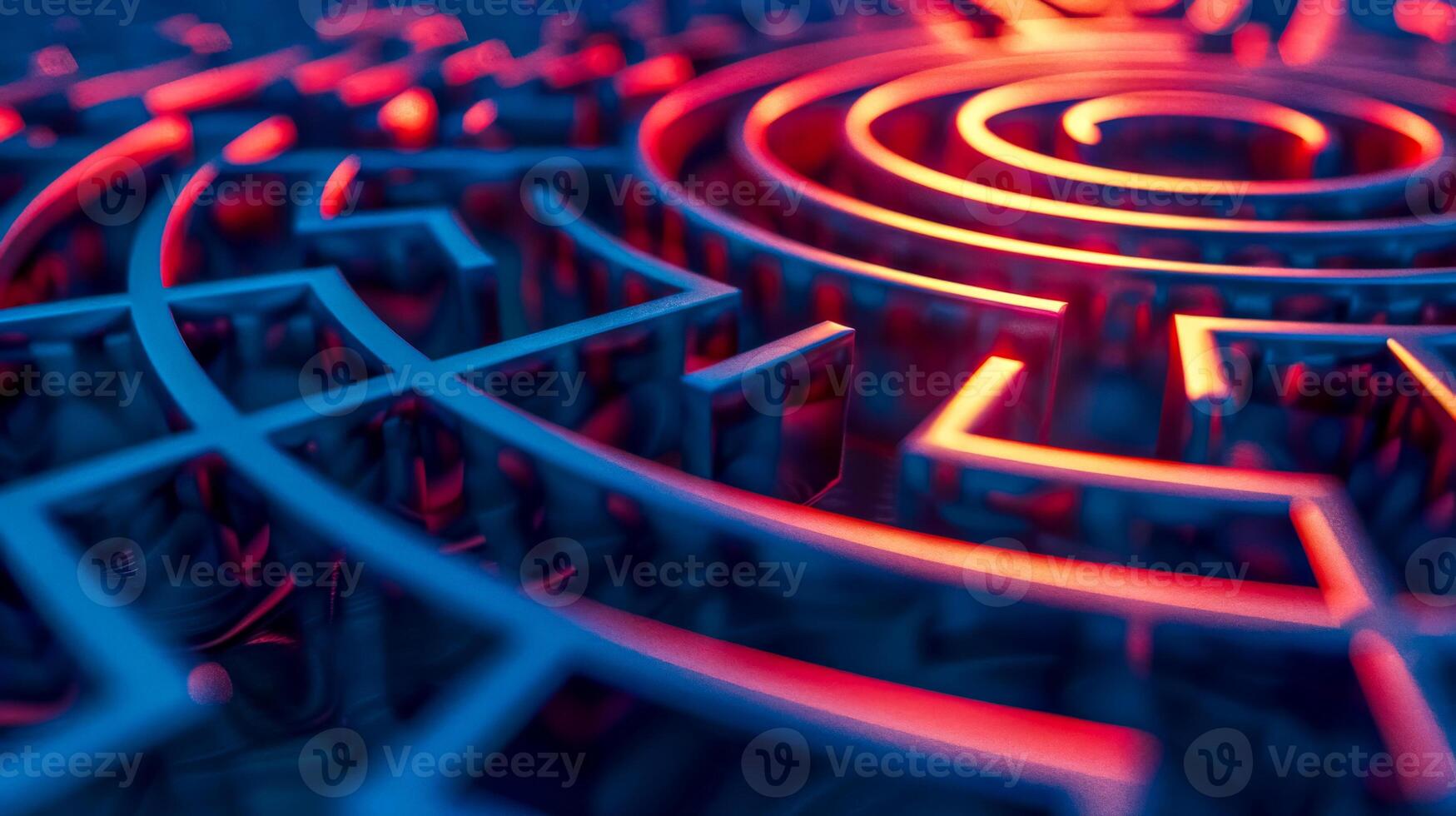 AI Generated Neon glow circular labyrinth concept photo