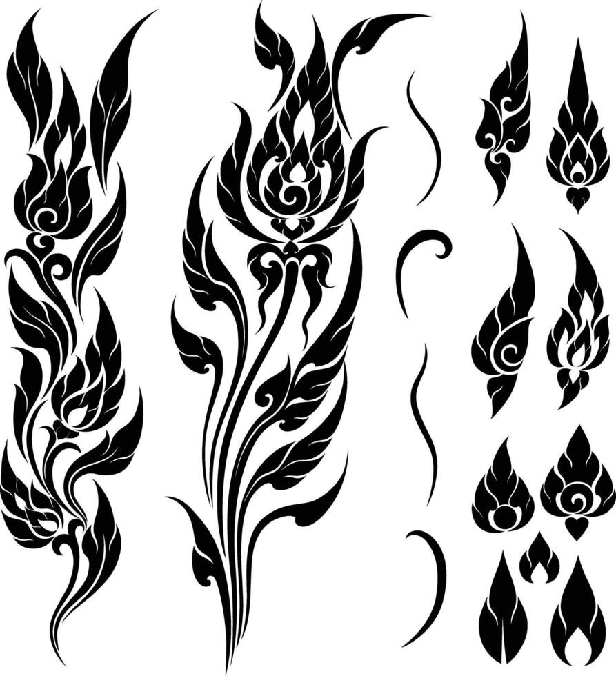 Thai Art Silhouettes Employ as Additional Decorative Elements and Motifs vector