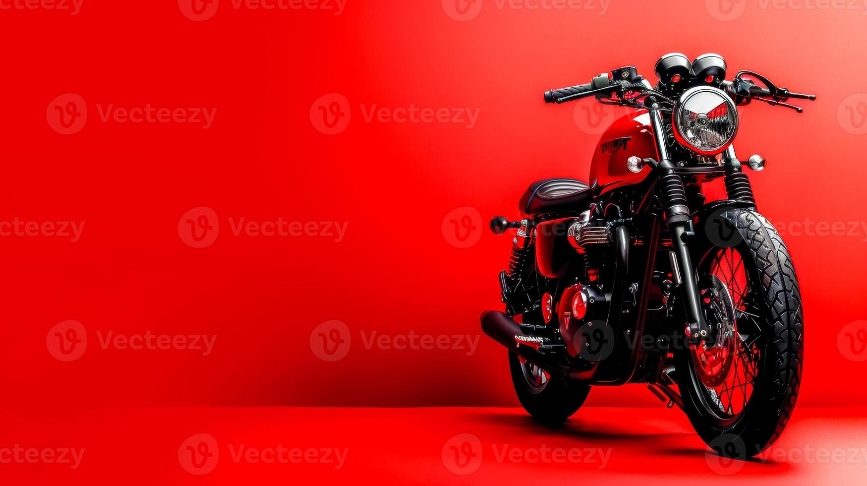 AI Generated Classic motorcycle on red background photo