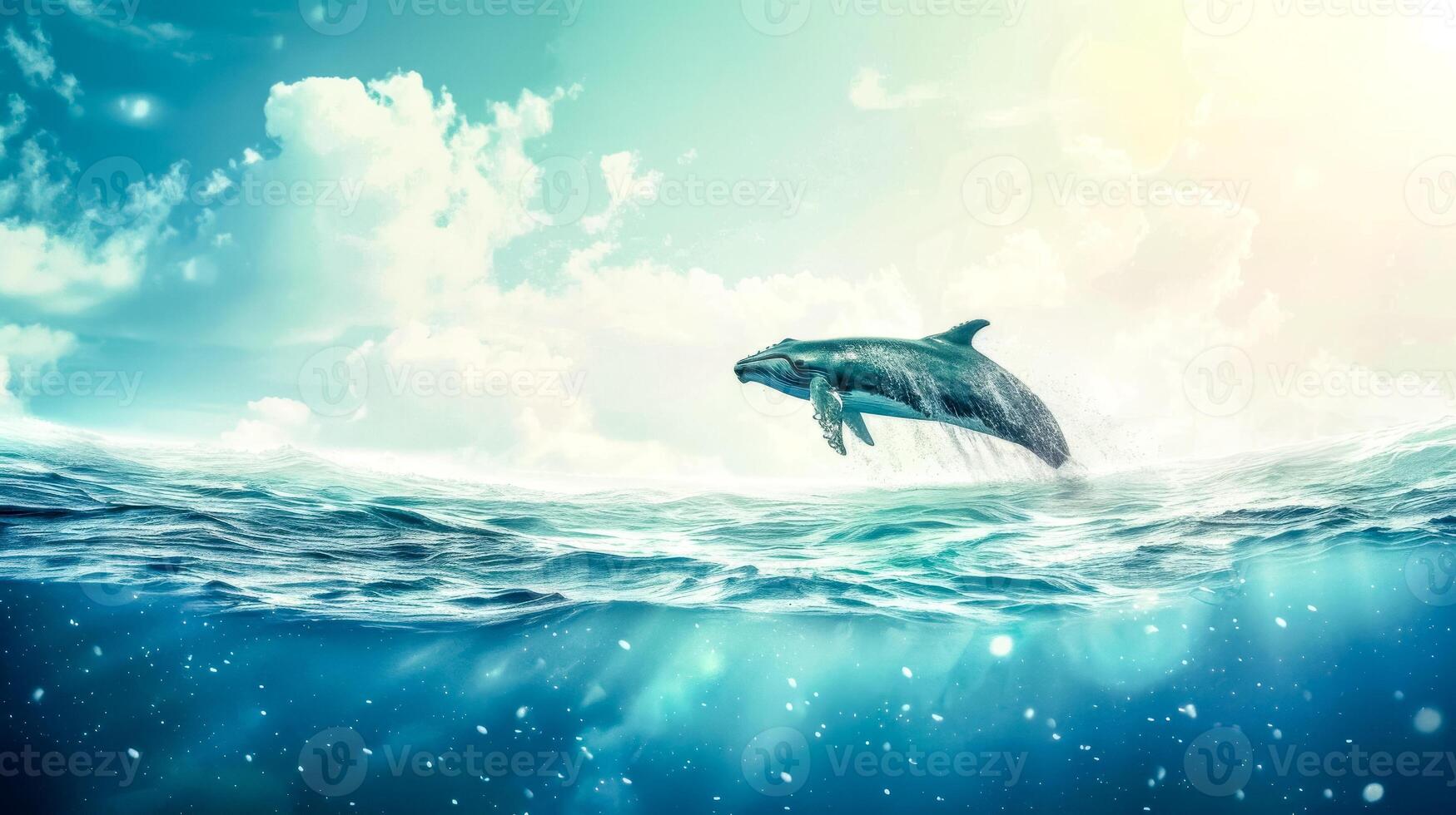 AI Generated Majestic Whale leap above ocean waves photo