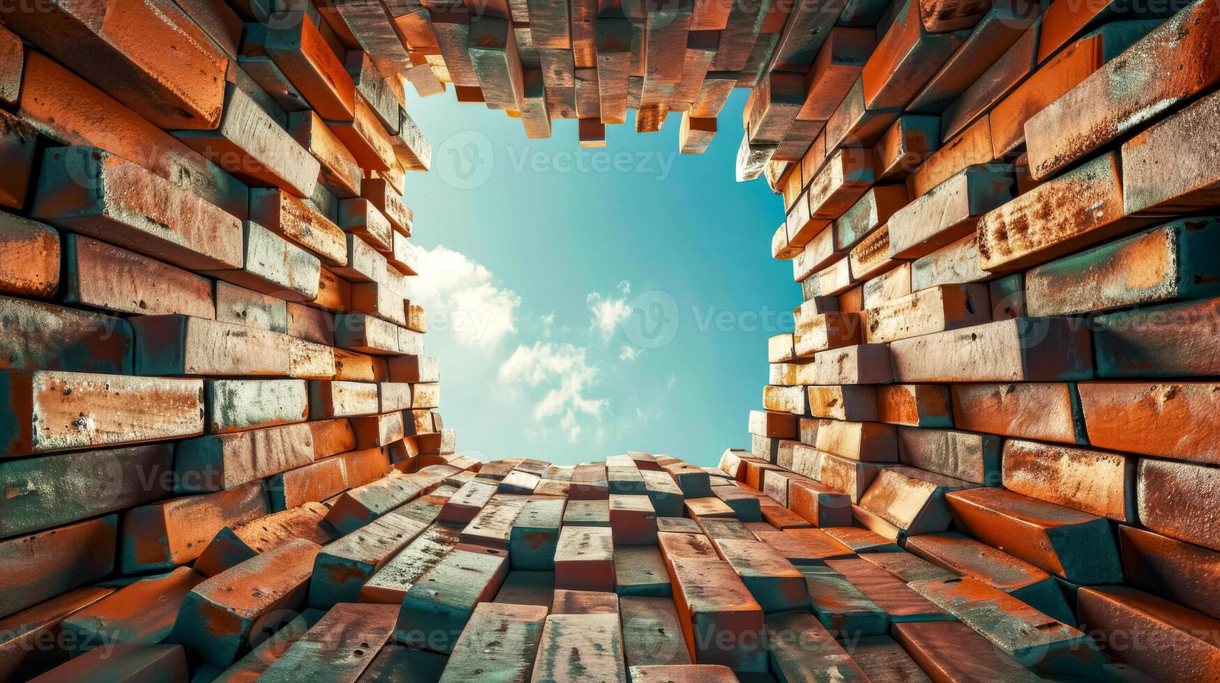 AI Generated Infinite brick tower perspective from inside photo