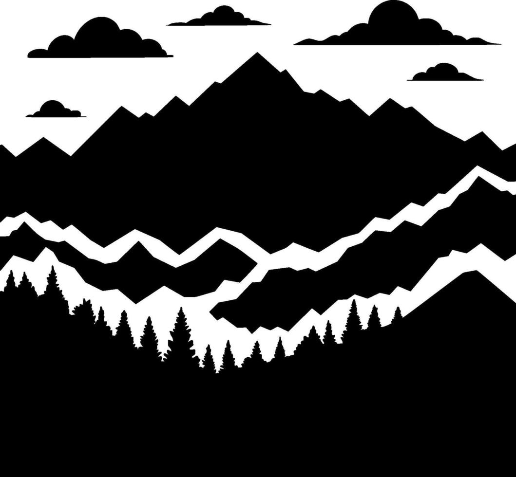 montaña silueta, montaña paisaje, vector ilustración. negro silueta paisaje.