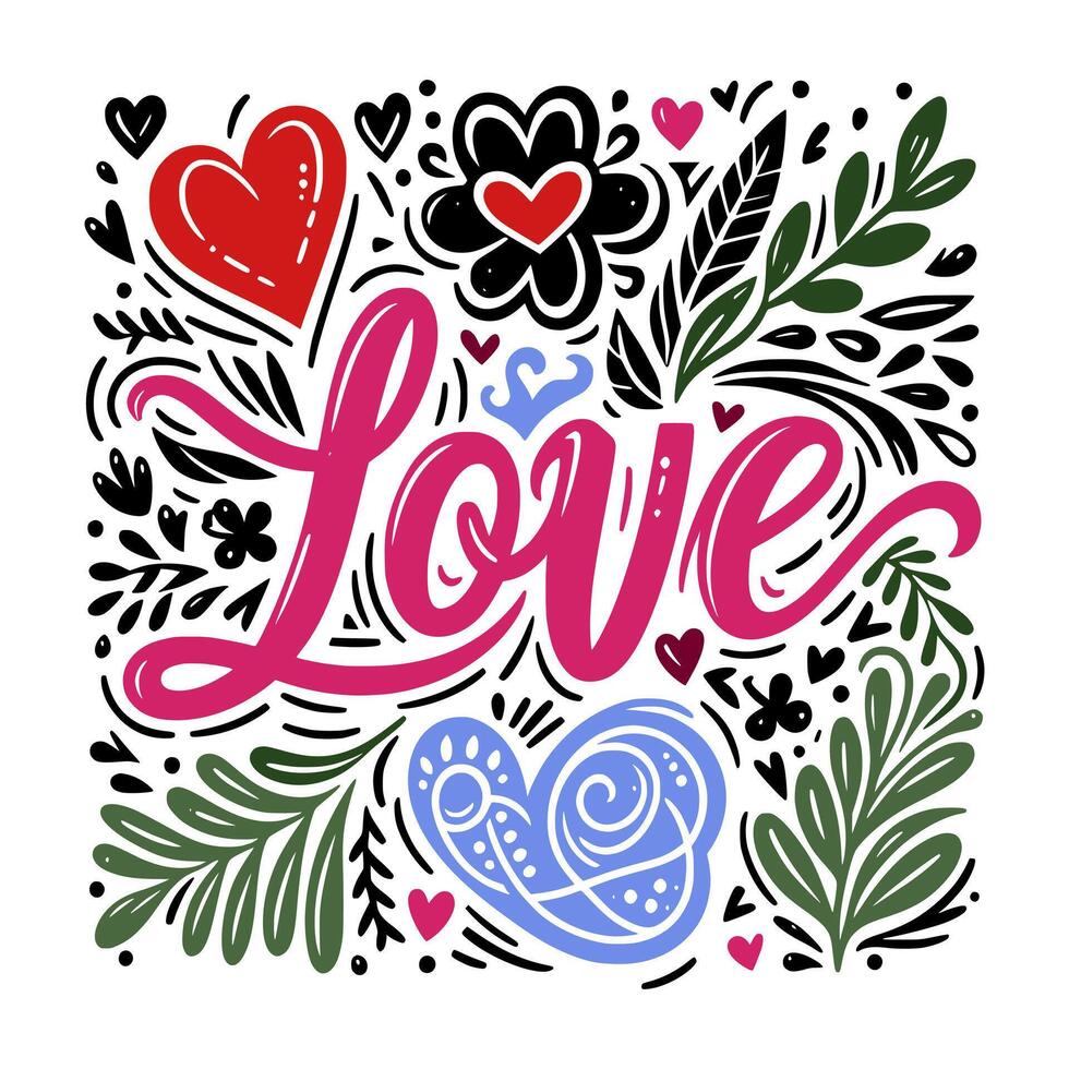 Love letters. set of flowers hands drawn. Botanical set. love card. lettering composition with flowers. vector