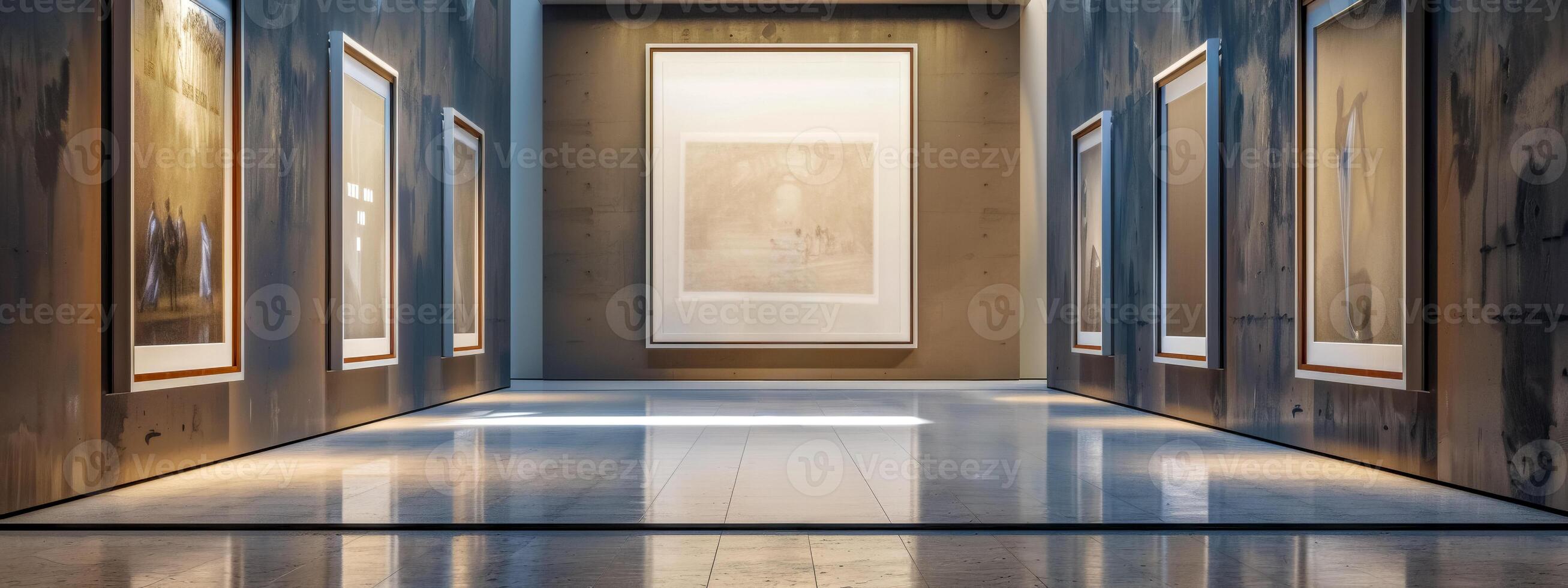 AI Generated Modern art gallery interior with sunlight photo