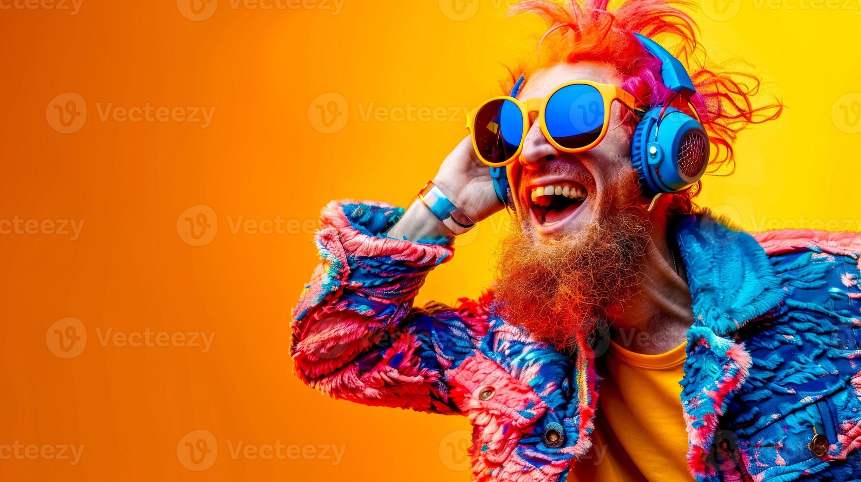 AI Generated Eclectic man enjoying music on bright background photo