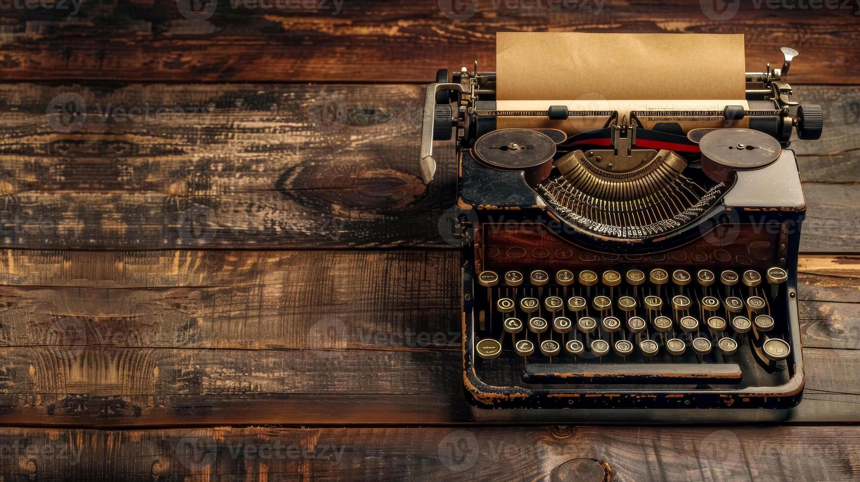 AI Generated Vintage typewriter on wooden background photo