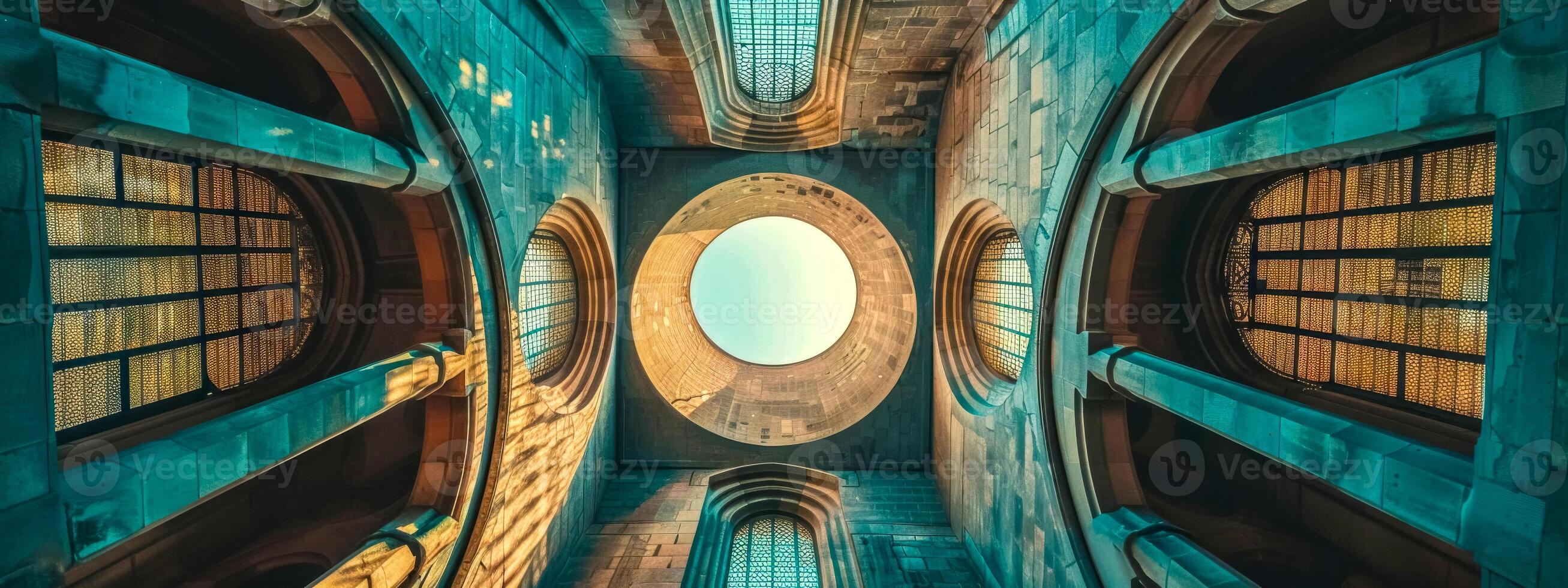 AI Generated Majestic cathedral ceiling with symmetrical architecture photo