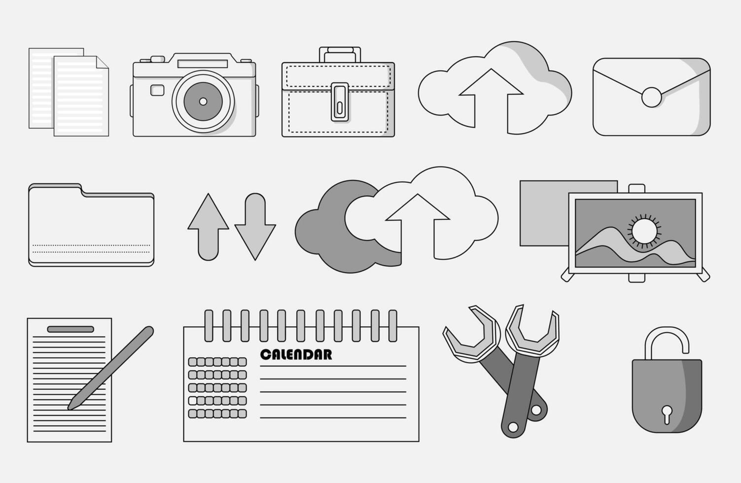 Simple and modern outlines icon set vector