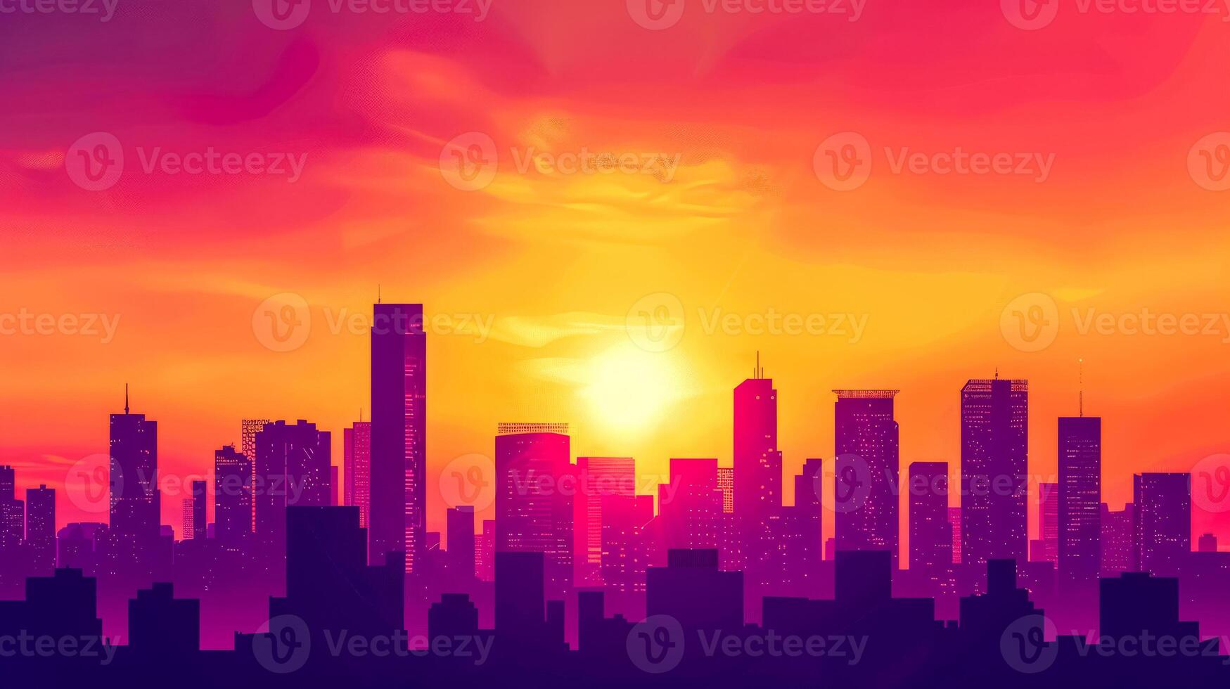 AI Generated Vibrant cityscape silhouette at sunset photo