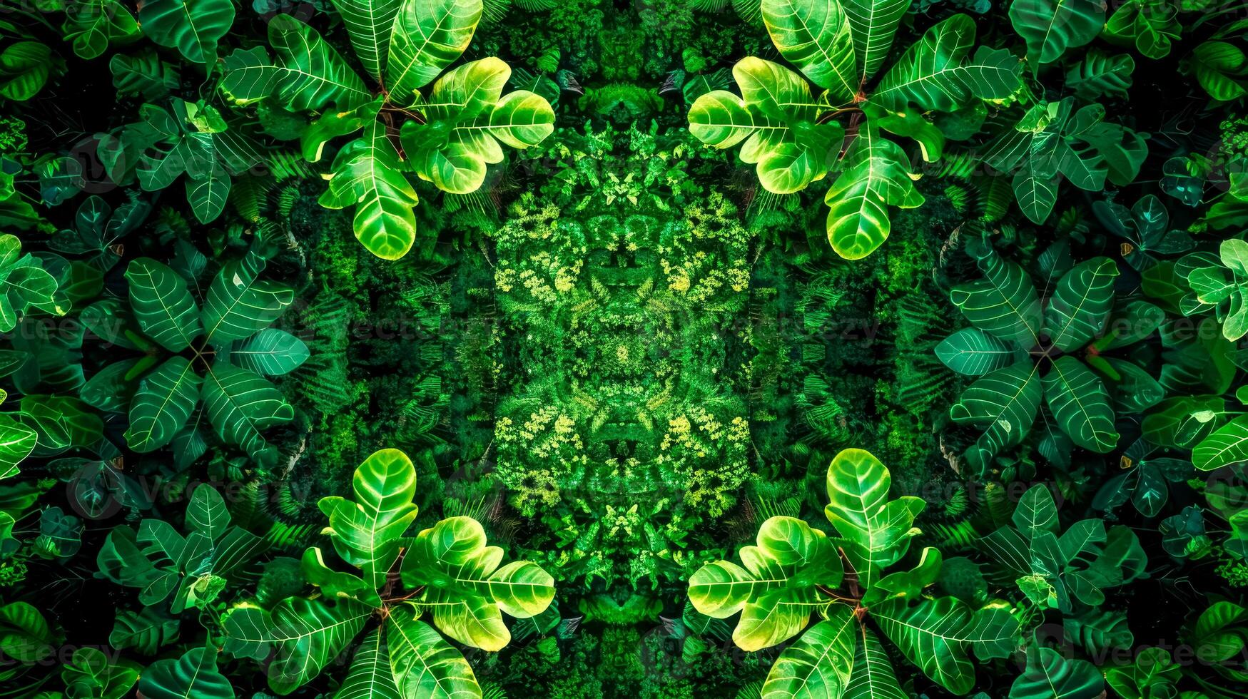 AI Generated Symmetrical green leaf pattern background photo