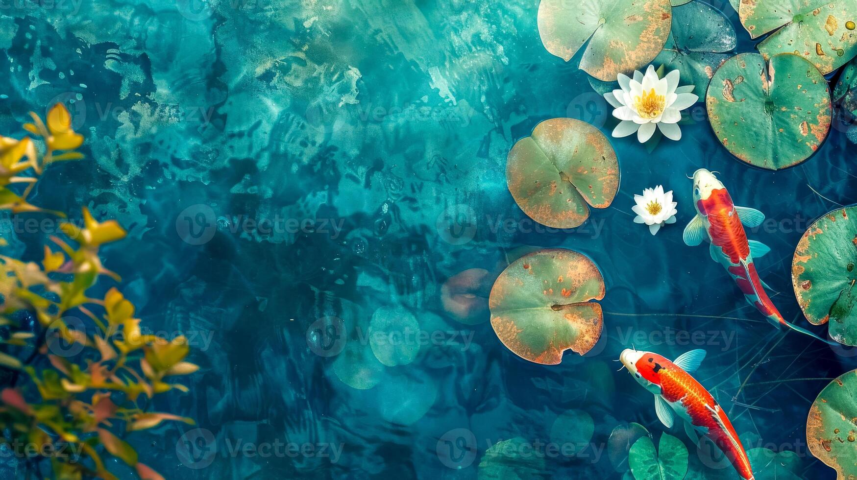 AI Generated Tranquil koi pond with water lilies photo