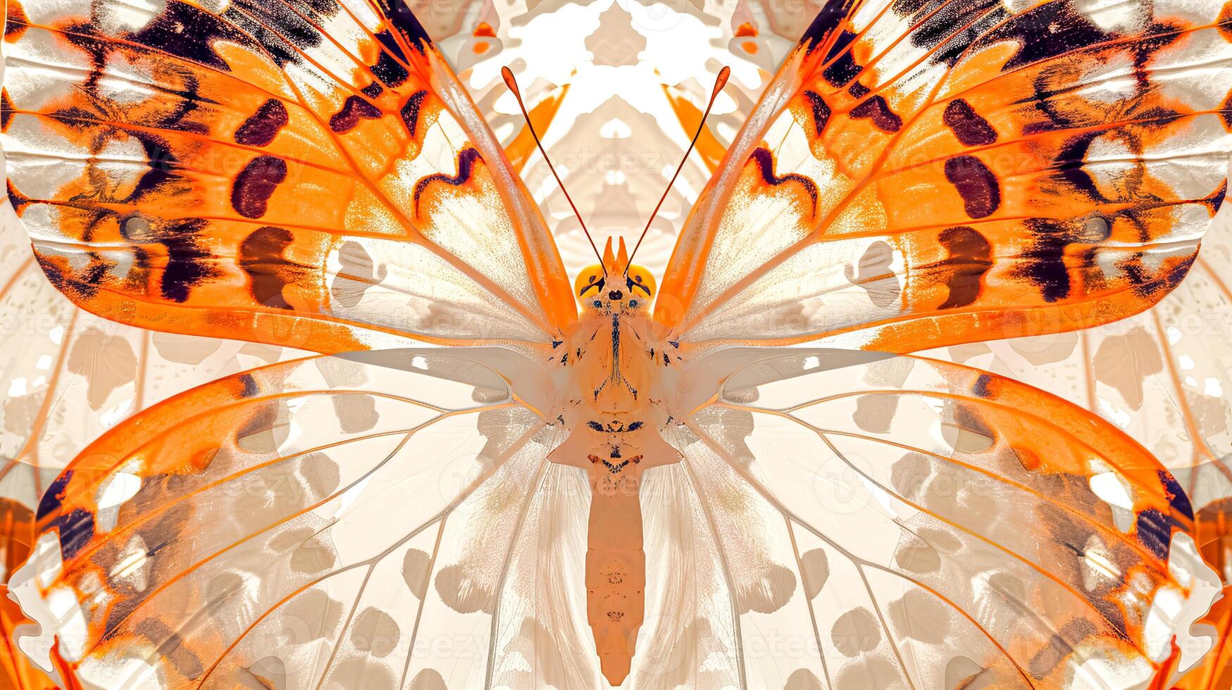 AI Generated Abstract butterfly wing pattern with warm tones and symmetrical design photo