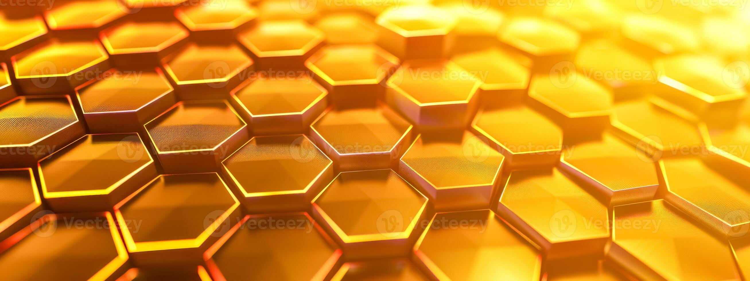 AI Generated Close-up of a seamless, shiny gold hexagonal texture reflecting light photo