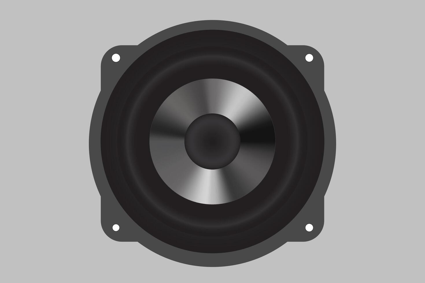 A Powerful Black Color Audio Speaker with Loud Bass and Volume Vector Illustration Icon Symbol with Screw Holes