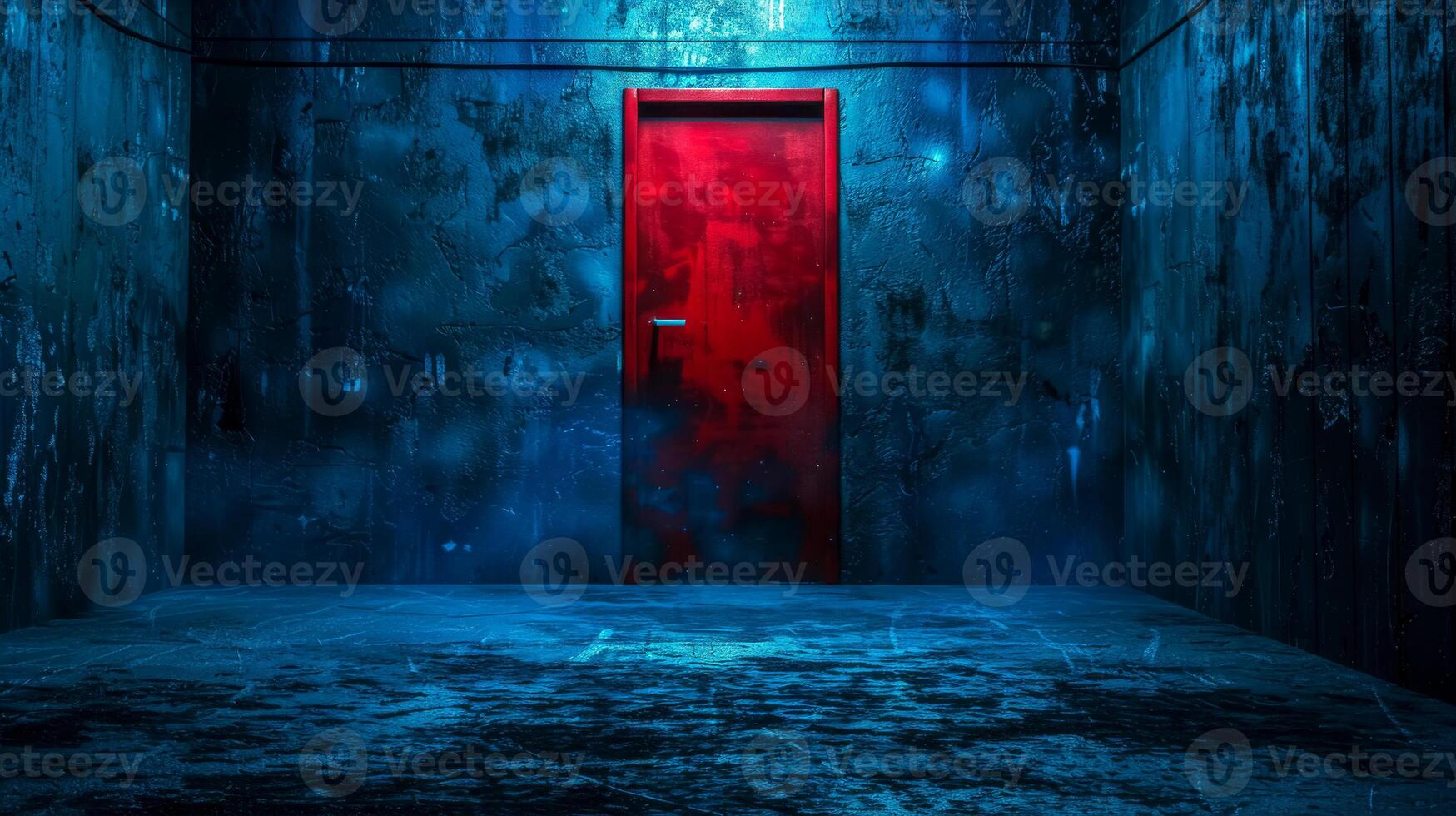 AI Generated Mysterious red door in a dark grungy room photo