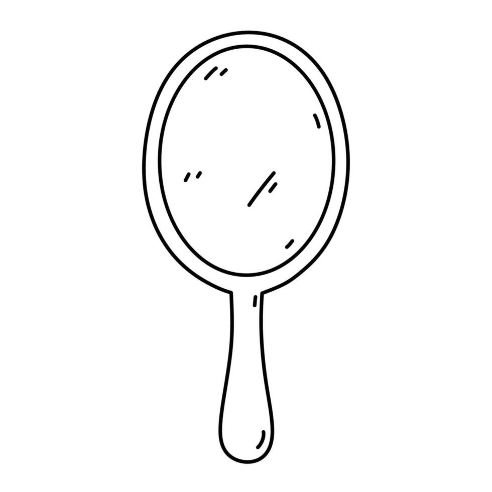 Hand mirror isolated on a white background. Vector hand-drawn illustration in doodle style. Perfect for cards, decorations, logo, various designs.