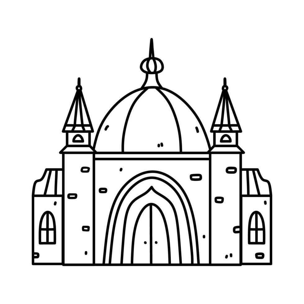 mezquita edificio aislado en blanco antecedentes. vector dibujado a mano ilustración en garabatear estilo. Perfecto para logo, decoraciones, varios diseños