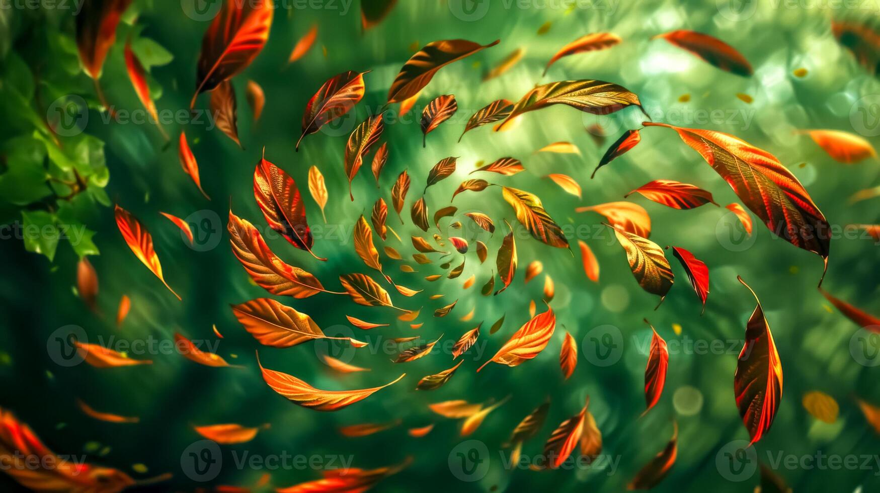 AI Generated Autumn whirl - abstract swirling leaves design photo
