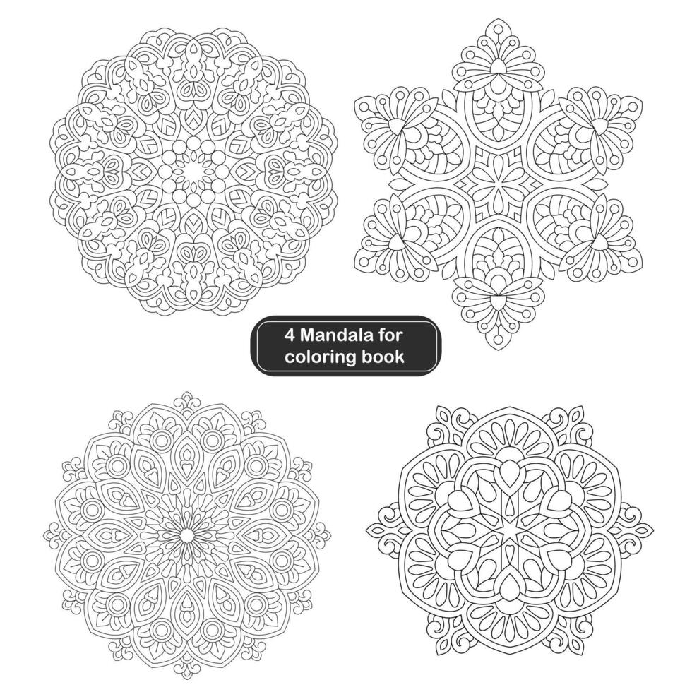 4 Simple Design Mandala For colouring Book vector