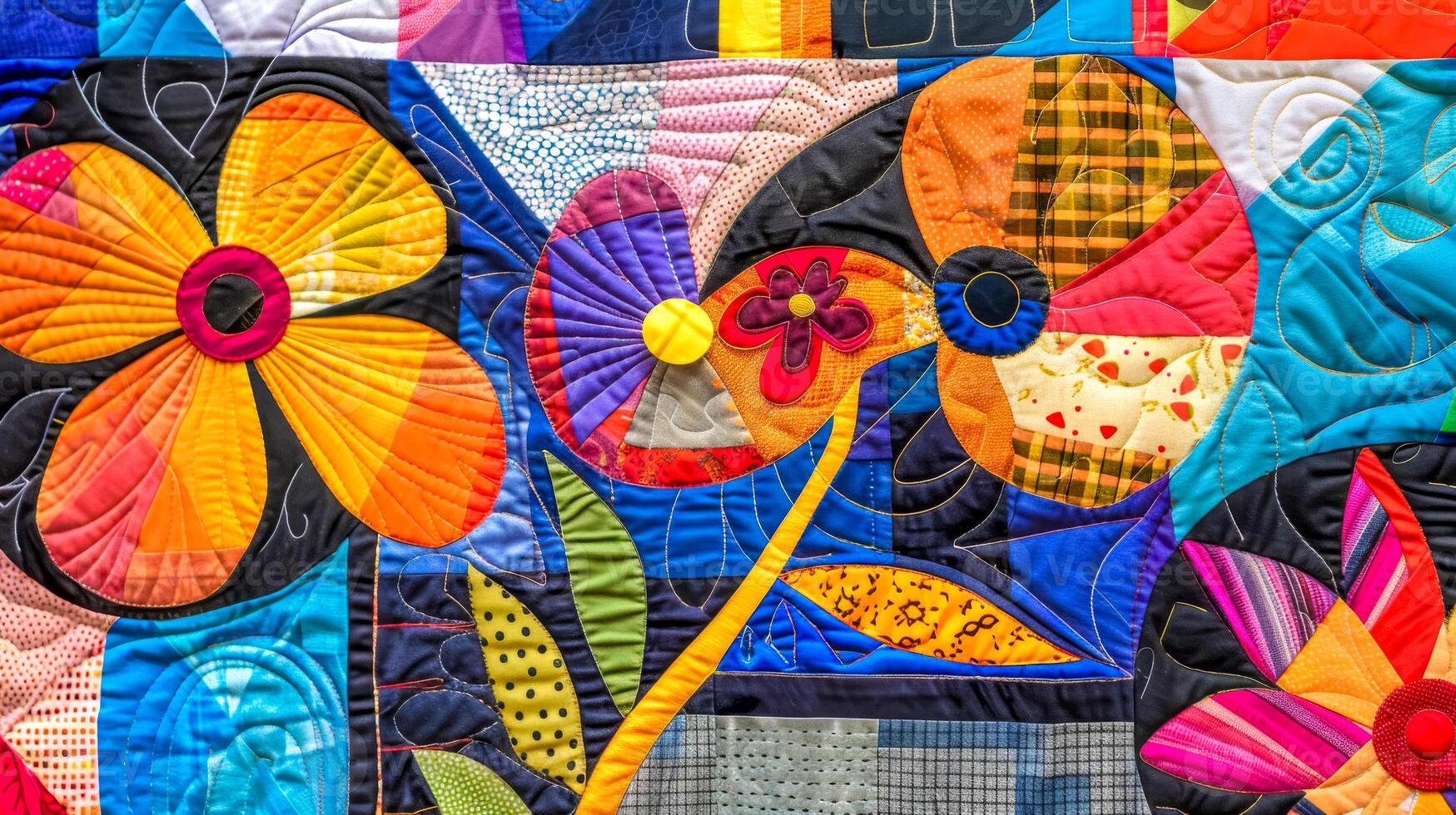 AI Generated Colorful patchwork quilt with abstract design photo
