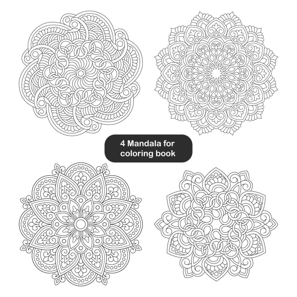 4 Simple Mandala For colouring Book vector file