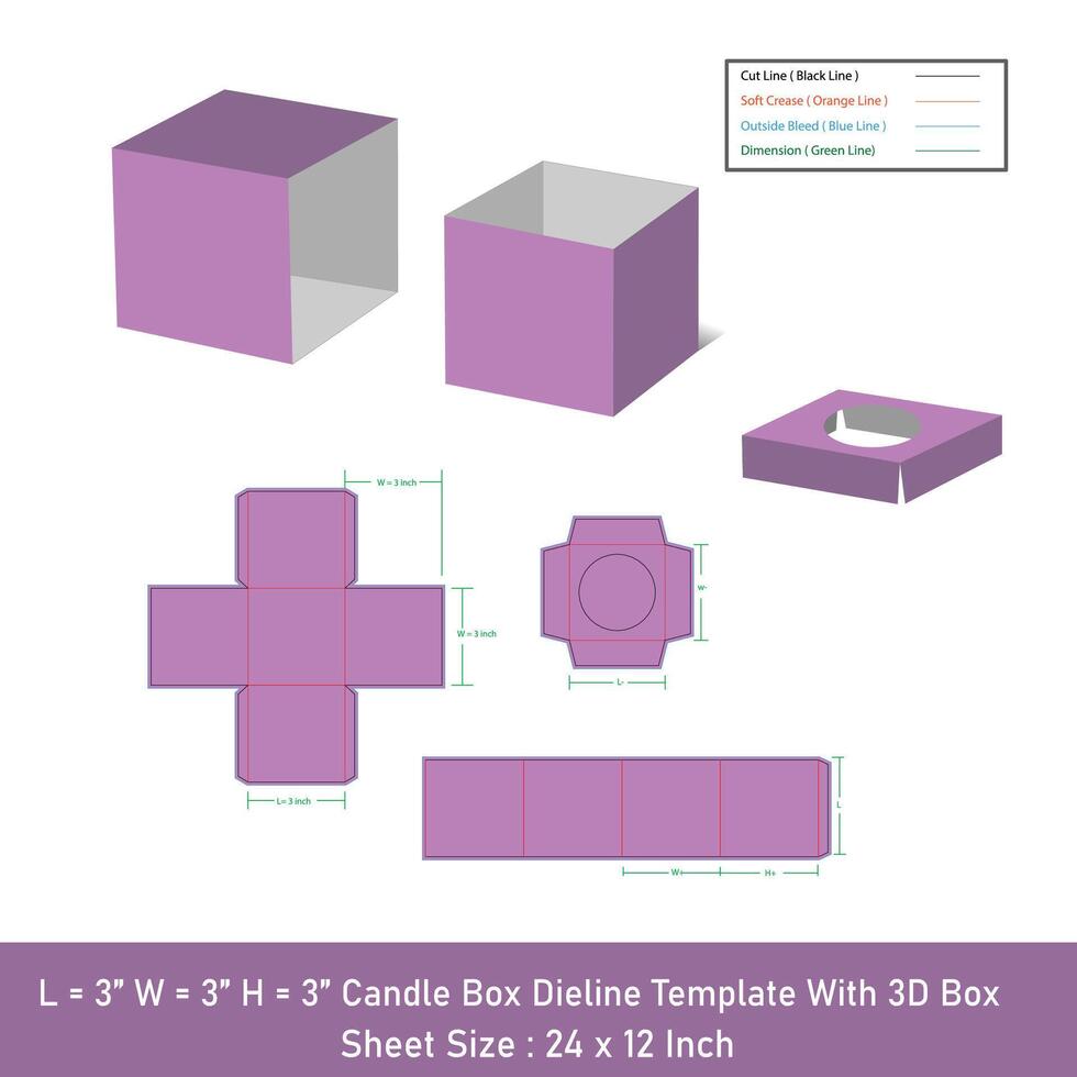 cuadrado vela caja dieline plantilla, vector diseño