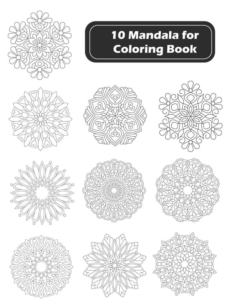 haz de 10 sencillo calidad mandala para colorante libro vector