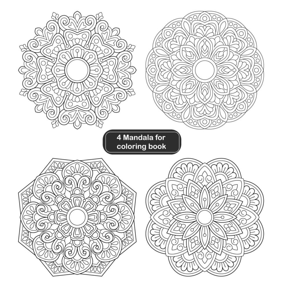 4 Simple Design Mandala For colouring Book vector