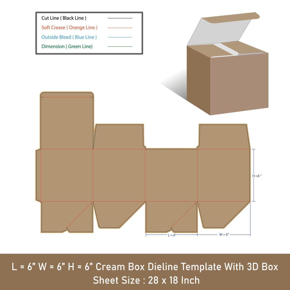 Cream box dieline template and 3D box vector