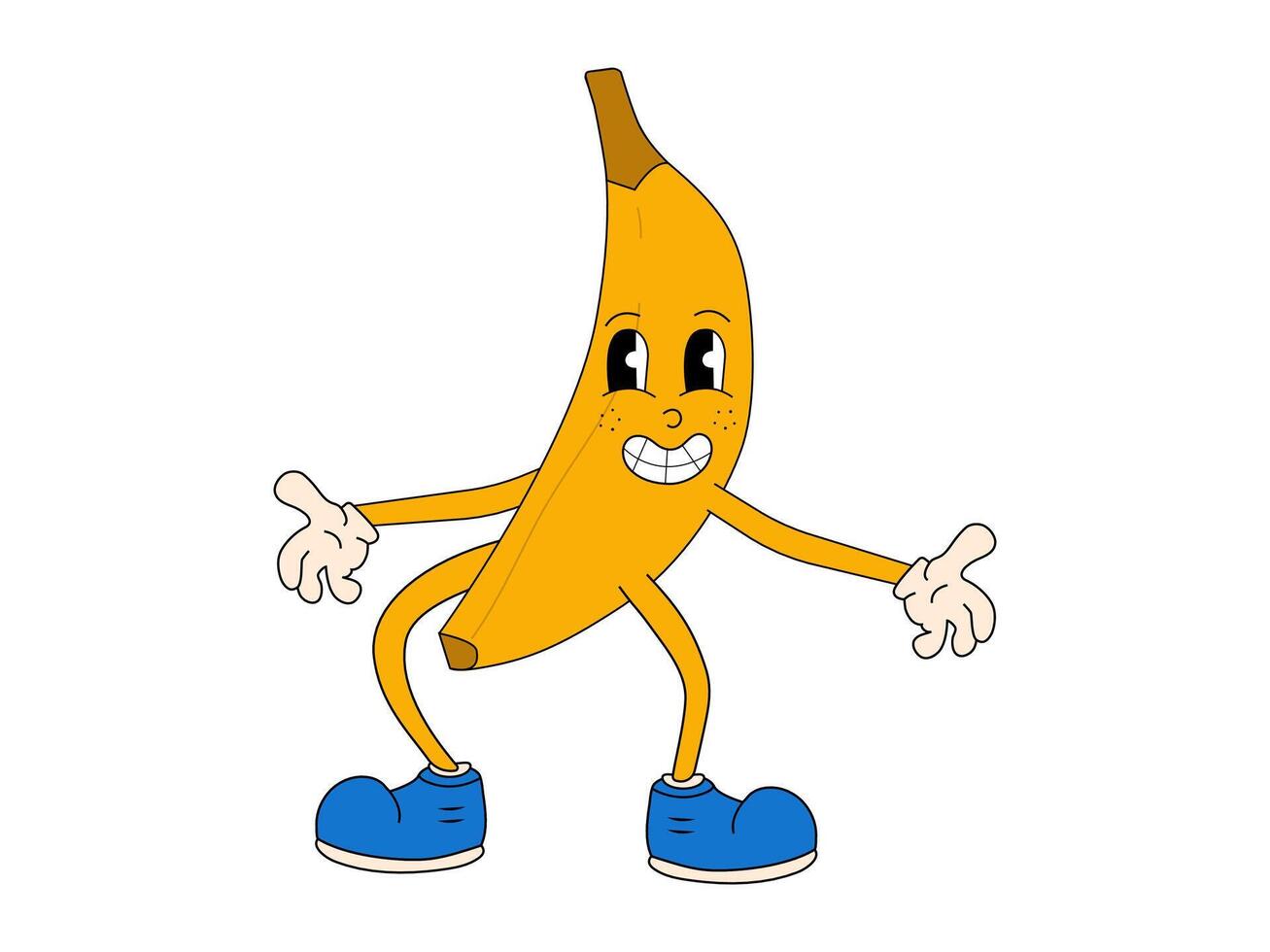 Groovy banana character isolated. Vector retro fruit illustration.