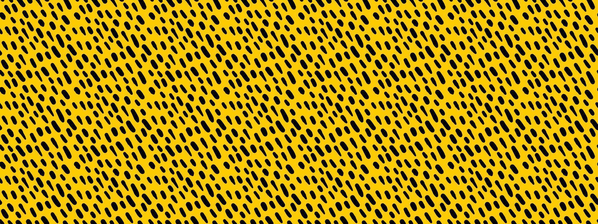 Seamless slash small dash doodle animal pattern. Vector geometric black on yellow illustration.