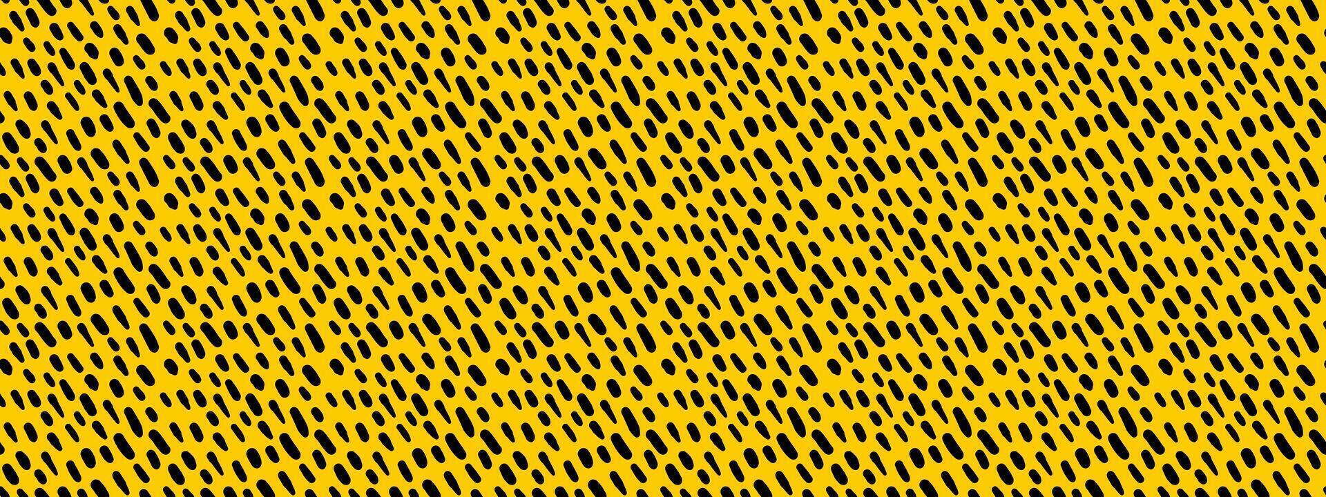 Seamless slash small dash doodle animal pattern. Vector geometric black on yellow illustration.