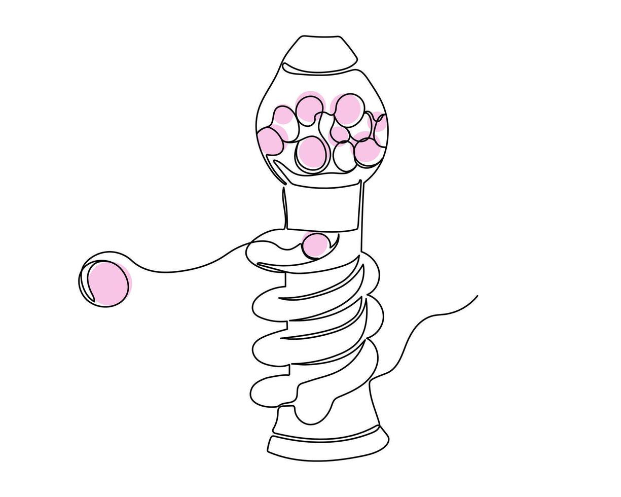Continuous line gumball candy machine. Vector bubblegum machine illustration in line art style.