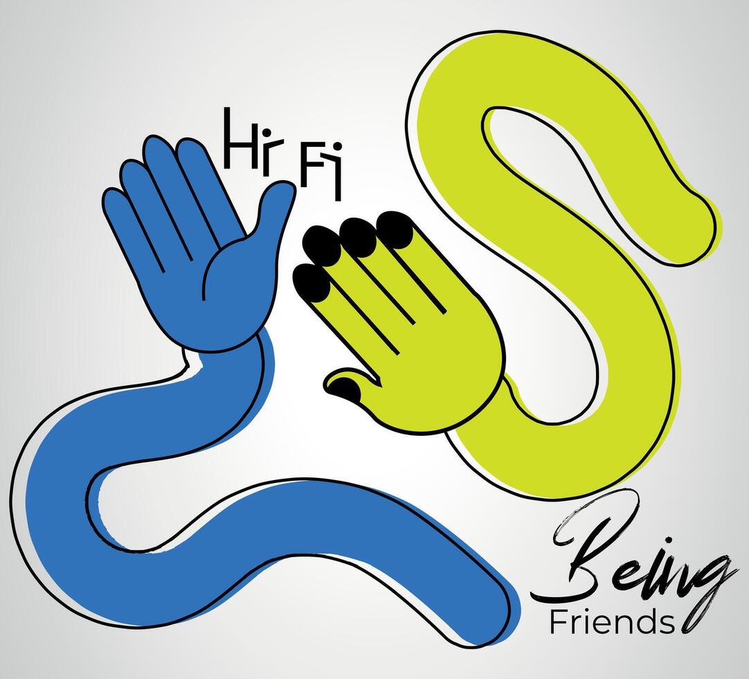 High five hands concept vector illustration. Colleagues friendship. Teamwork business success. Celebration of win.