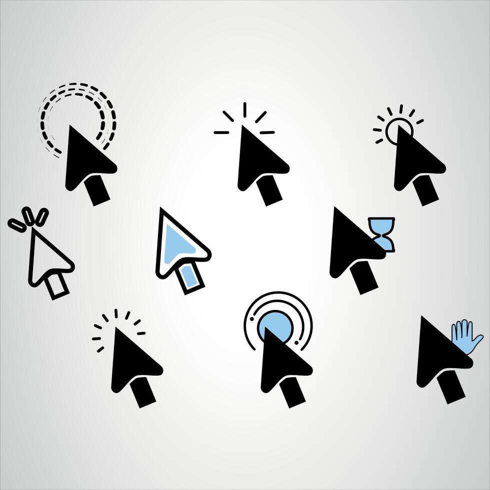 Mouse Click Pointer Icon Set and Computer Mouse Flat Design. vector