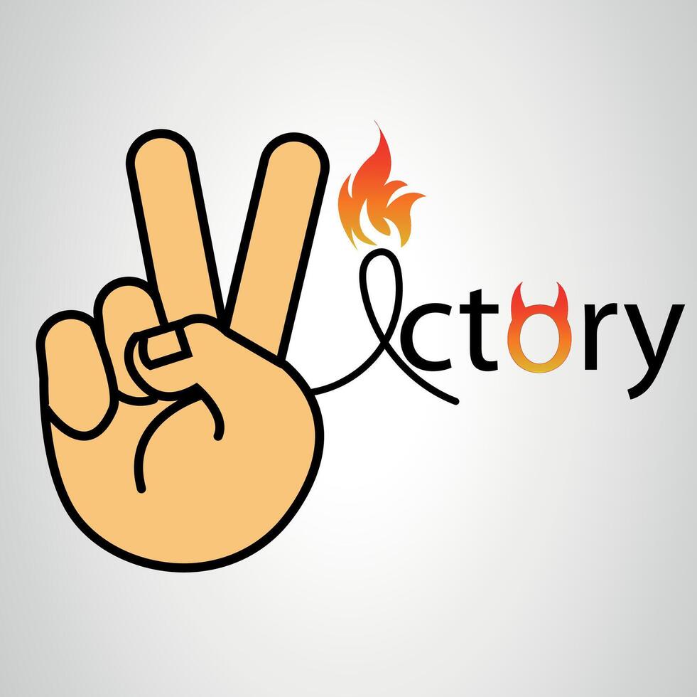 Hand gesture V sign for victory or peace line art vector icon for apps and websites