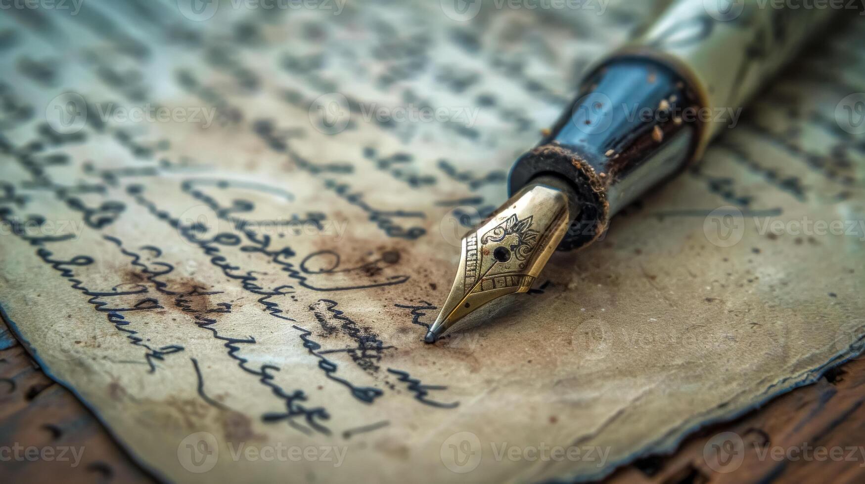 AI Generated Vintage fountain pen on handwritten letter photo