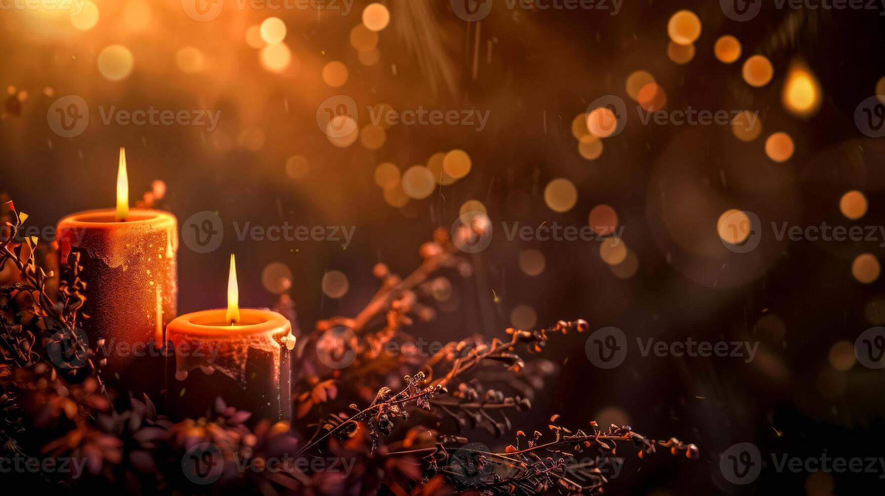 AI Generated Warm candlelight glow in festive ambiance photo