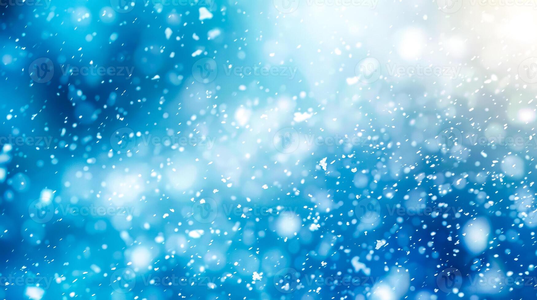 AI Generated Abstract blue winter background with soft-focused snowflakes and bokeh lights photo