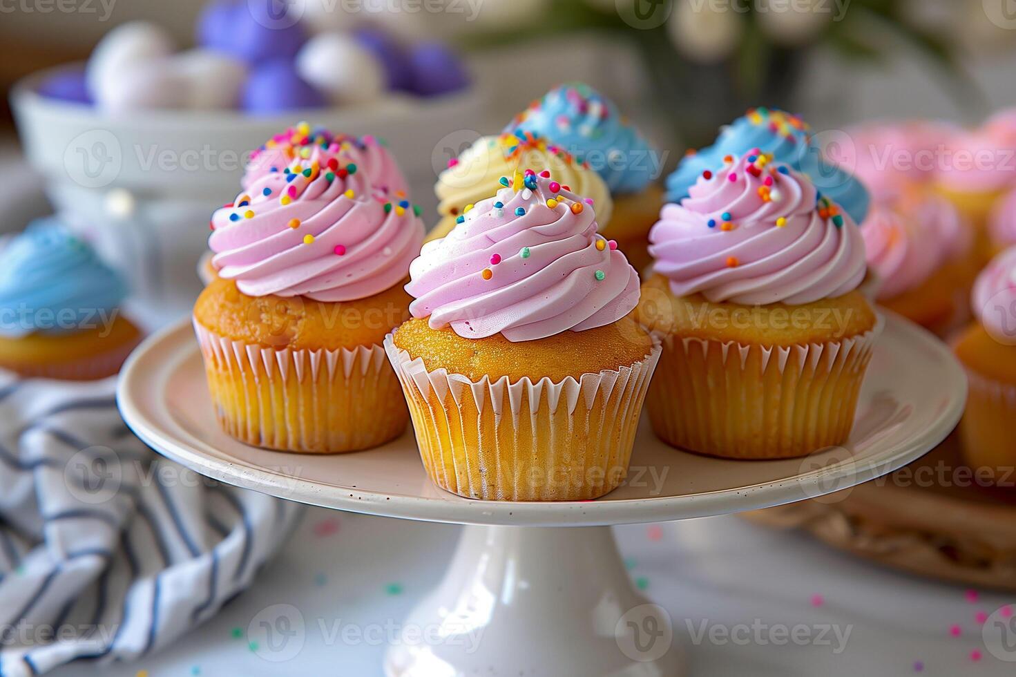 AI generated Easter-themed cupcakes with colorful frosting photo