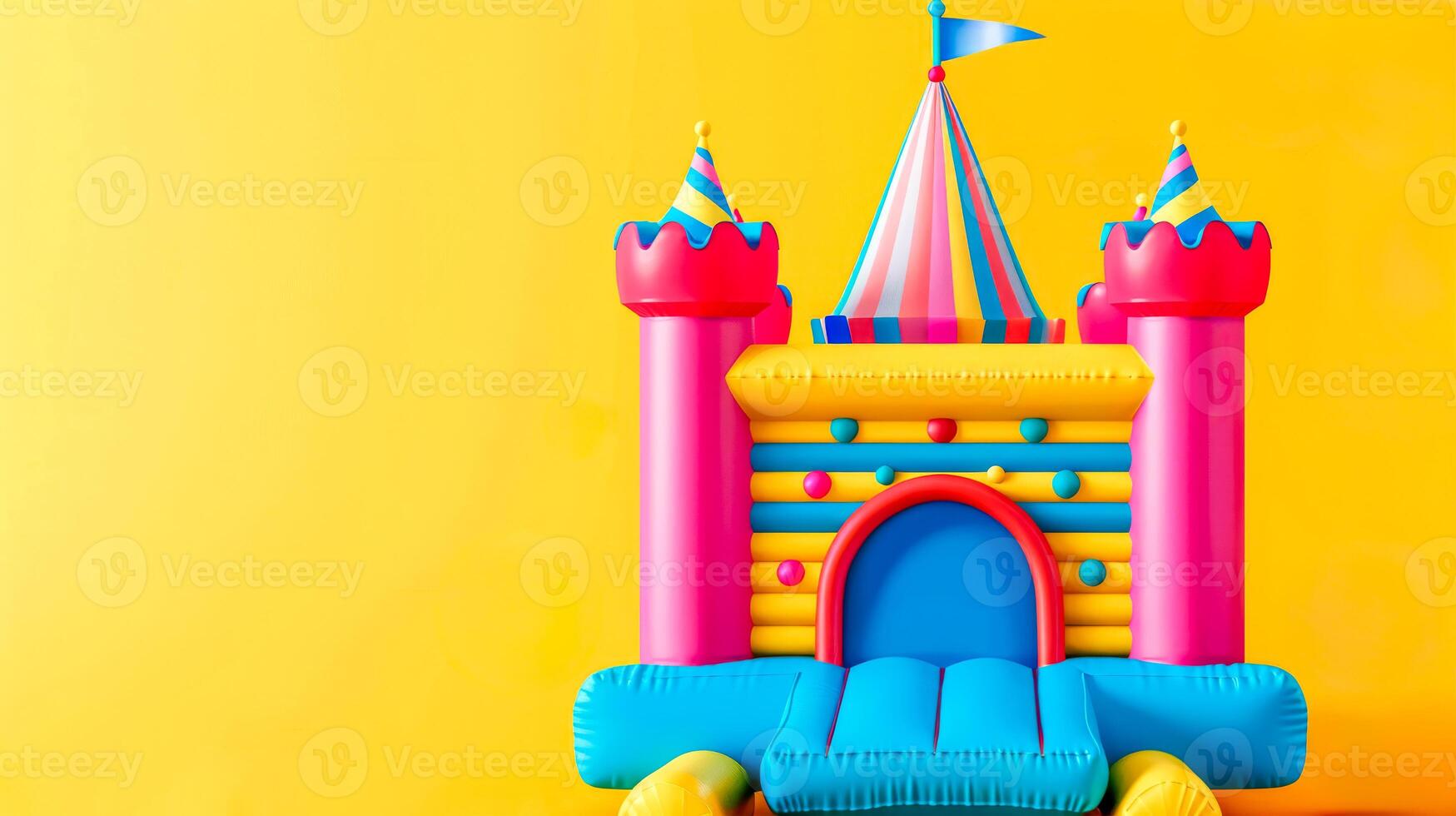 AI Generated Colorful inflatable castle on yellow background photo