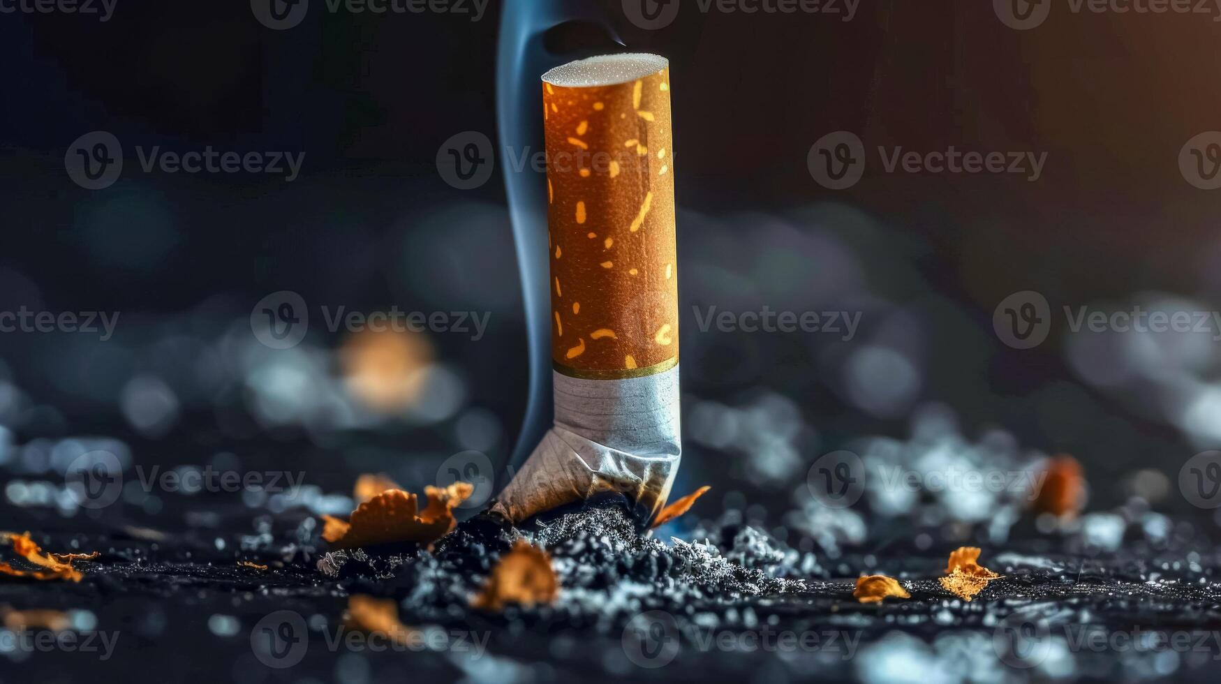 AI Generated Extinguished cigarette butt on dark background photo