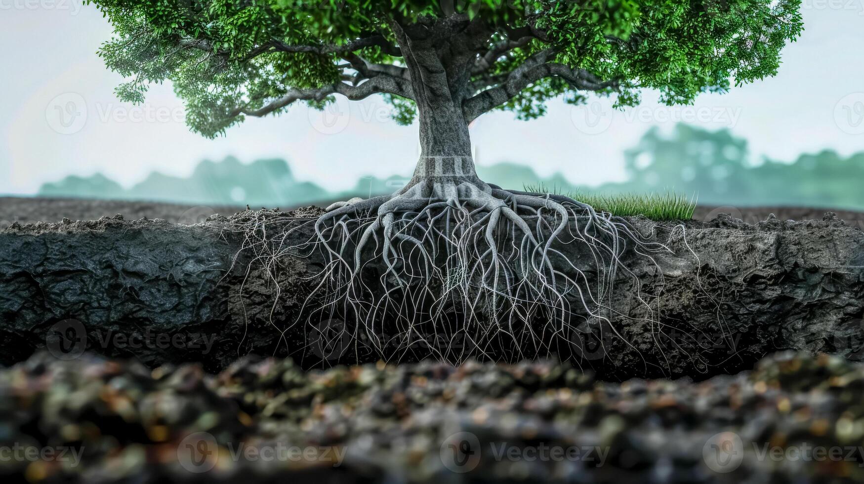 AI Generated Majestic tree with exposed roots photo